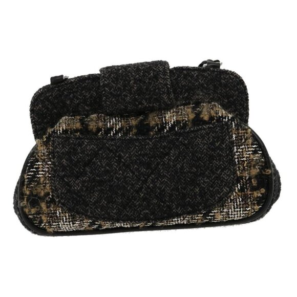 CHANEL Turn Lock Chain Shoulder Bag Wool Gray CC Auth - Picture 3 of 15